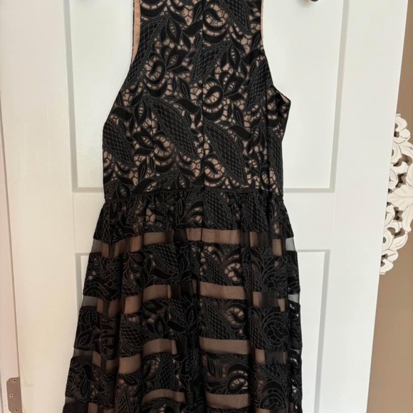Black and tan lace knee length dress